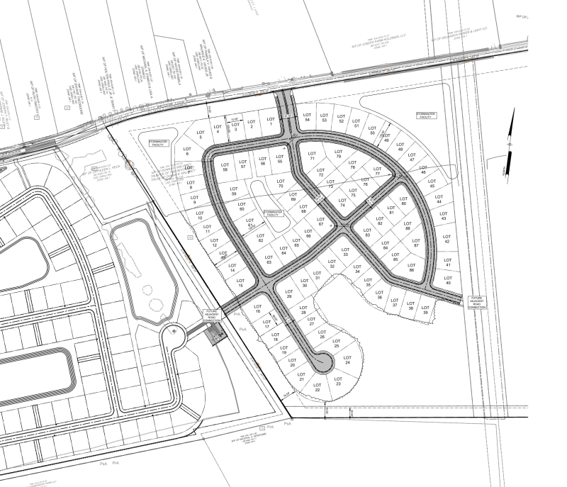 The Maloney Farm site plan shows a connection to the Peck Farm community to the west. Peck Farm was granted preliminary approval by Sussex County Planning & Zoning Commission in January 2024. SOURCE: PLUS